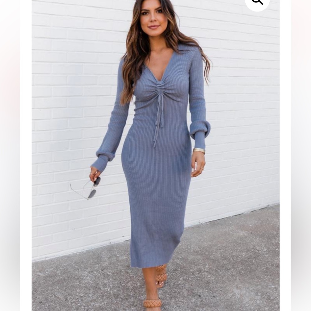 Pink Lily Blue Gray Knit Midi Dress